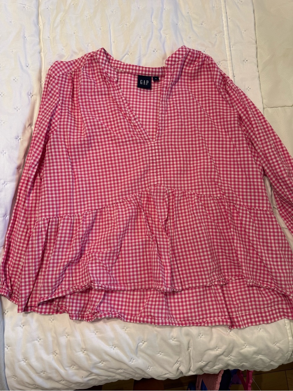 GAP Hot Pink Gingham Peplum Tunic Top